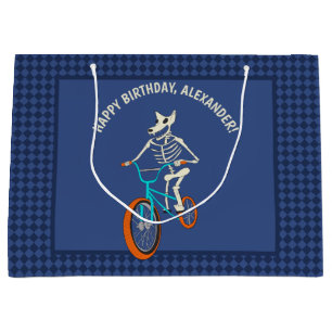 Werewolf Skeleton on a BMX Bike Boys Birthday Large Gift Bag