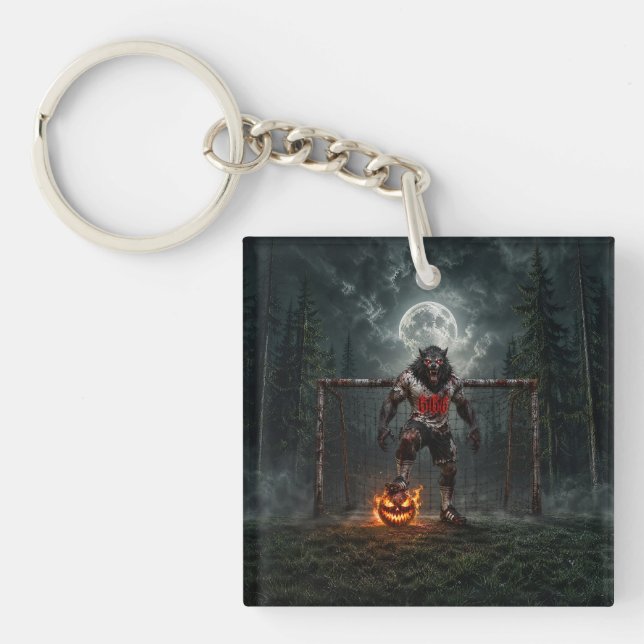  Werewolf Soccer Player Halloween Horror Art Keychain (Front)