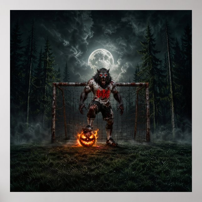 Werewolf Soccer Player Halloween Horror Art Poster (Front)