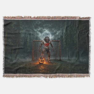 Werewolf Soccer Player Halloween Horror Art Throw Blanket