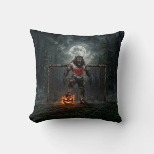 Werewolf Soccer Player Halloween Horror Art Throw Pillow