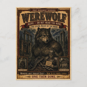 Werewolf, Vintage Circus Monster Postcard