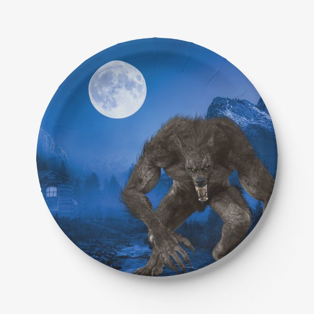 Werewolf Wolf Halloween Full Moon Party Paper Plate (Front)