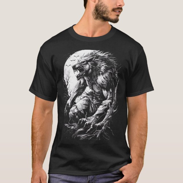 Werewolf Wolf Howling at Full Moon T-Shirt (Front)