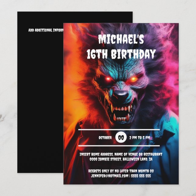 Werewolf wolf man halloween costume party adults invitation (Front/Back)