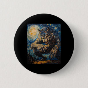 Werewolf Wolf Wolves - Van Gogh Style – Starry Nig 2 Inch Round Button