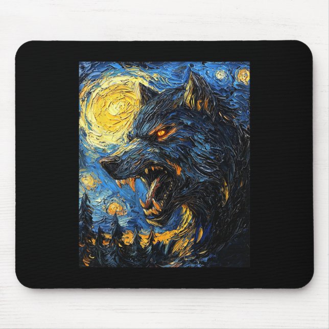 Werewolf Wolf Wolves - Van Gogh Style – Starry Nig Mouse Pad (Front)
