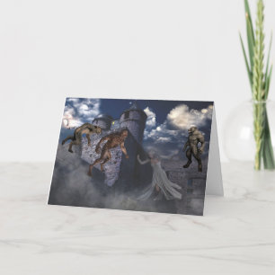 Werewolves and Ghost at a Castle Halloween Card