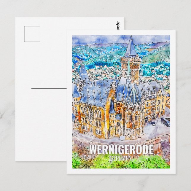 Wernigerode Germany Famous Travel Place Watercolor Postcard (Front/Back)