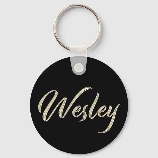 Wesley Name whitegold Button Schlüsselanhänger Keychain (Front)