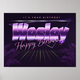 Wesley Nom du prénom lila retro Poster Anniversair