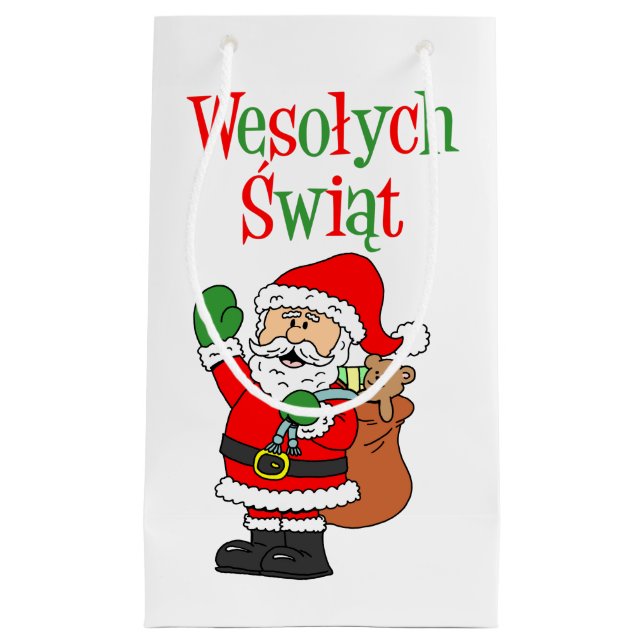 Wesolych Swiat And Santa Polish Christmas Small Gi Small Gift Bag (Front)