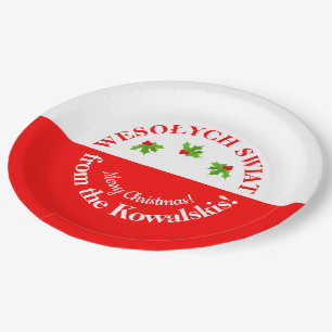 Wesolych Swiat Christmas Party Polish Flag & Name Paper Plate