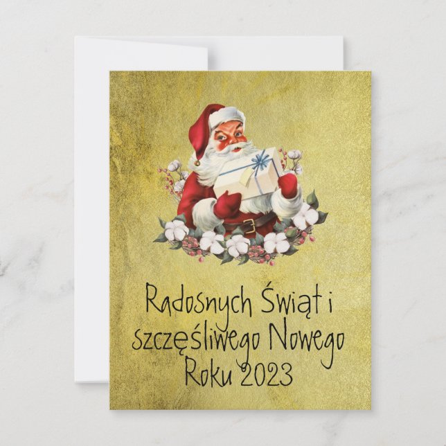Wesołych Świąt Merry Christmas Card in Polish Gold (Front)