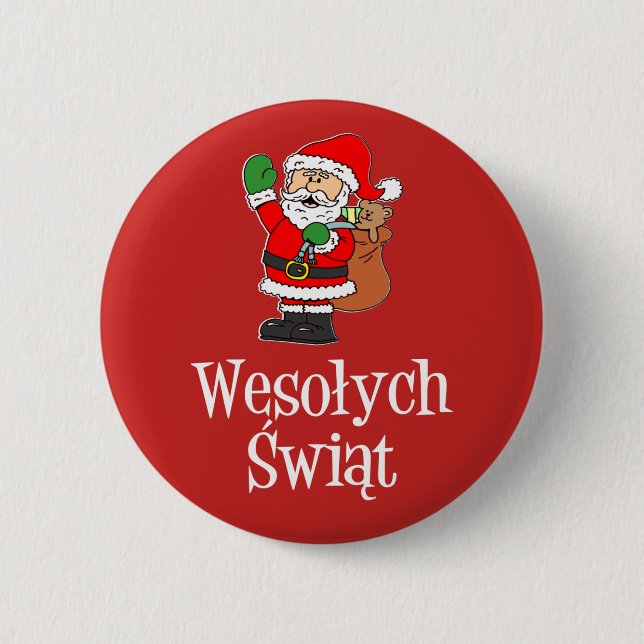 Wesolych Swiat Polish Christmas Santa 2 Inch Round Button (Front)