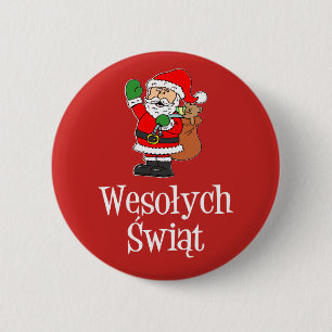 Wesolych Swiat Polish Christmas Santa 2 Inch Round Button
