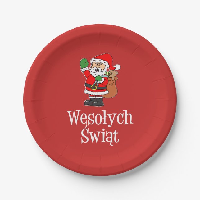 Wesolych Swiat Polish Christmas Santa Paper Plate (Front)