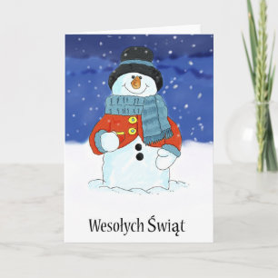 Wesołych Świąt Polish Snowman Season's Greeting Holiday Card