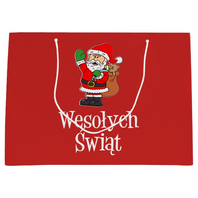 Wesolych Swiat Santa Polish Merry Christmas Large Gift Bag (Front)