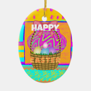 West African Inspired Easter Basket & Eggs Art Ceramic Ornament