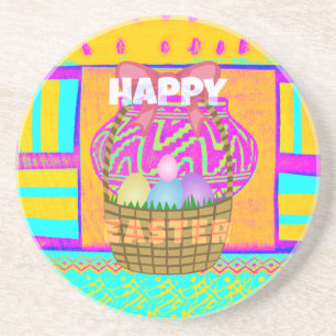 West African Inspired Easter Basket & Eggs Art Coaster