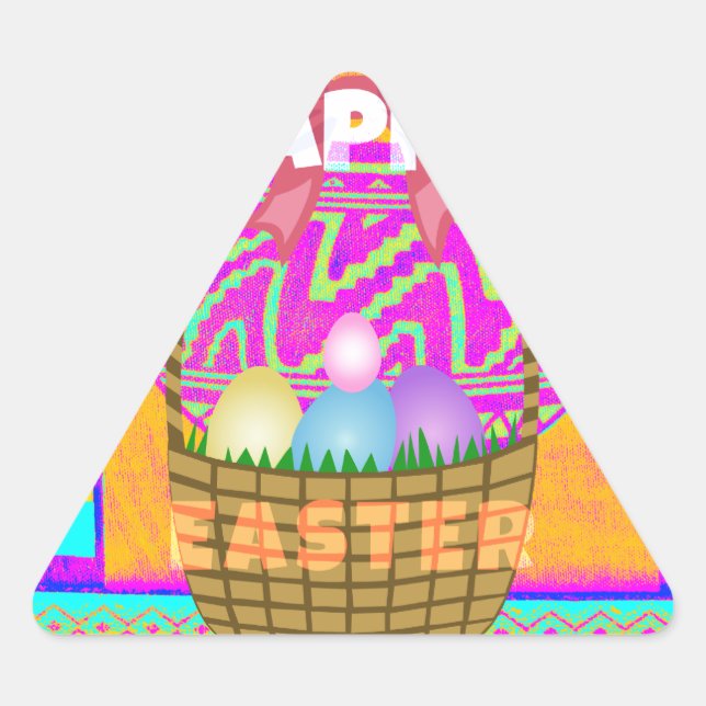 West African Inspired Easter Basket & Eggs Art  Triangle Sticker (Front)