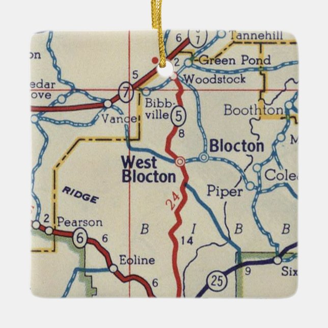 West Blocton AL Vintage Map Ceramic Ornament (Front)