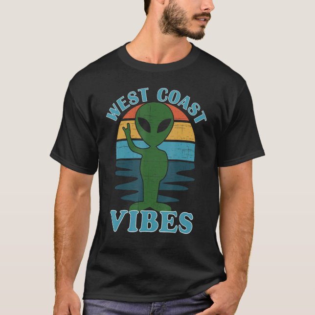 WEST COAST VIBES Alien Retro Sunset T-Shirt (Front)