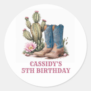 West Cowgirl Cactus Watercolor Birthday Party  Classic Round Sticker