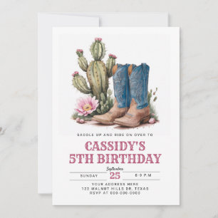 West Cowgirl Cactus Watercolor Birthday Party Invitation