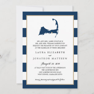 West Dennis Cape Cod Map with heart   Wedding Invitation