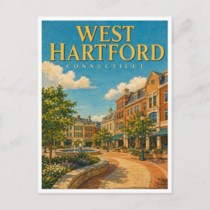 West Hartford Connecticut Blue Back GeoSaga Postcard