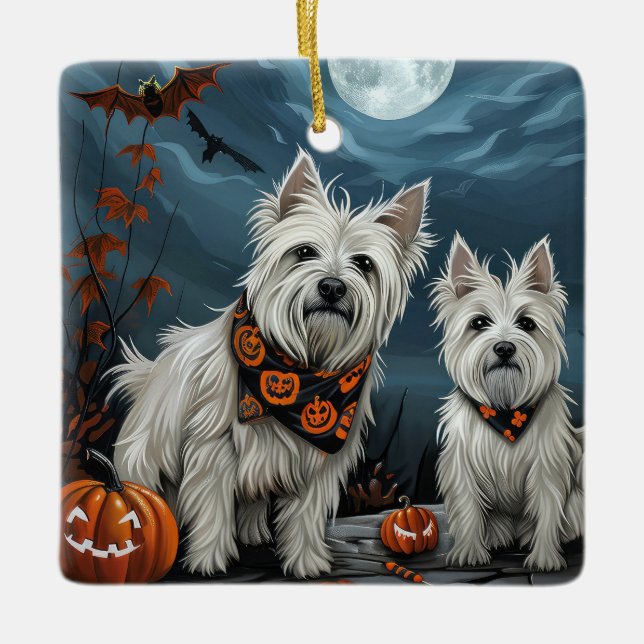 West Highland Halloween Spooky Ceramic Ornament (Front)