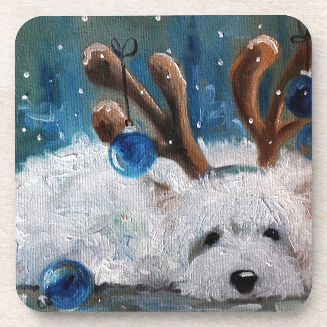 West Highland Terrier Blue Christmas Westie Dog Coaster (Front)
