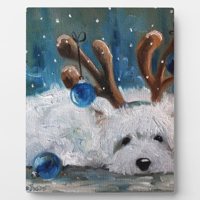 West Highland Terrier Blue Christmas Westie Dog Plaque (Front)