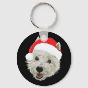 West Highland Terrier Christmas Santa Hat Keychain