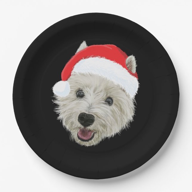 West Highland Terrier Christmas Santa Hat Paper Plate (Front)