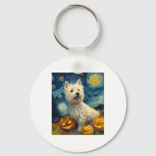 West Highland Terrier Cute Dog Halloween Jack O La Keychain