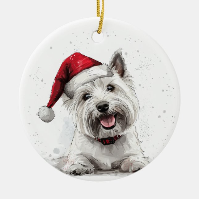 West Highland Terrier Dog Christmas Personalized Ceramic Ornament (Front)