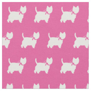 West Highland Terrier Dog Silhouette Pet Pink Fabric