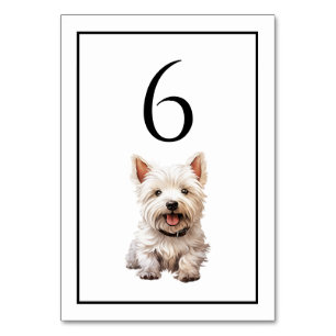 West Highland Terrier Dog Watercolor Table Number