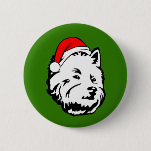 West Highland Terrier Dog with Christmas Santa 2 Inch Round Button