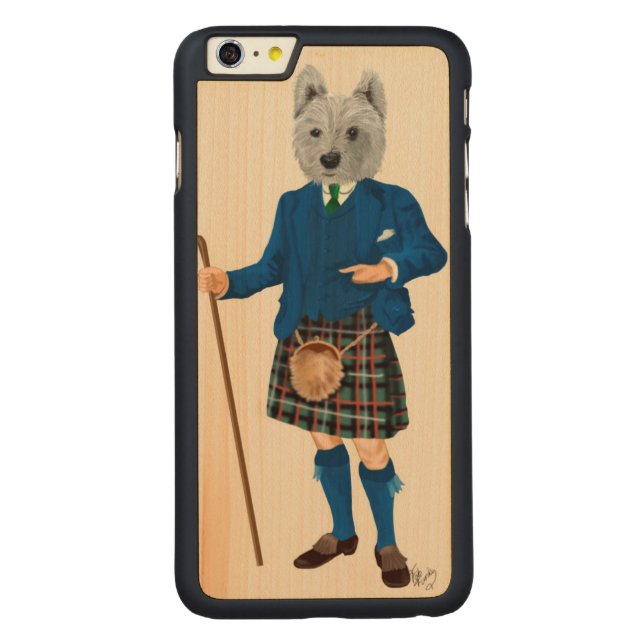 West Highland Terrier in Kilt Carved Wood iPhone Case (Back)