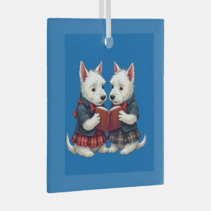 West Highland Terriers Burns Night Reading Poetry Glass Ornament