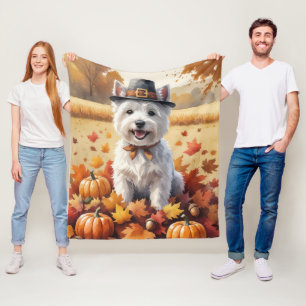 West Highland White Terrier Autumn Leaves Fleece Blanket