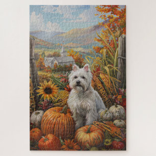West Highland White Terrier Autumn Thanksgiving Jigsaw Puzzle