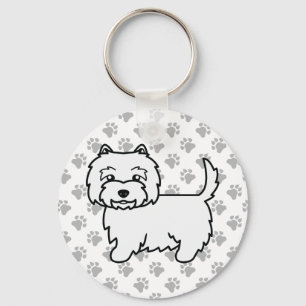 West Highland White Terrier Cartoon Dog & Paws Keychain