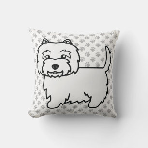 West Highland White Terrier Cartoon Dog & Paws Throw Pillow
