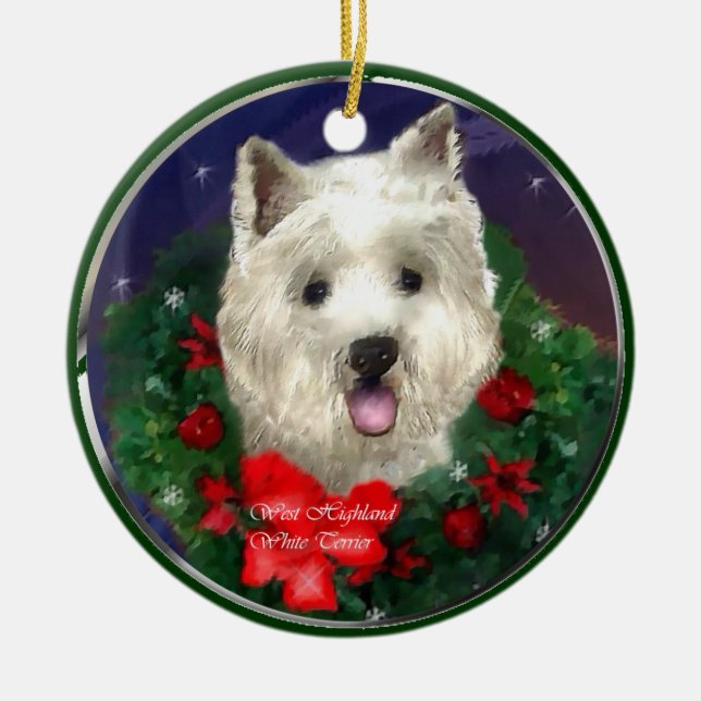 West Highland White Terrier Christmas Ceramic Ornament (Front)
