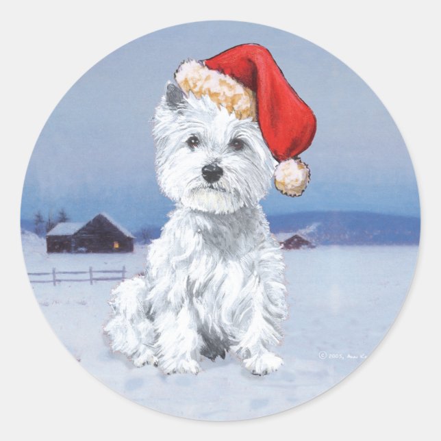 West Highland White Terrier Christmas Classic Round Sticker (Front)